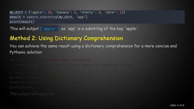 Searching Substrings in Python to Dictionary Keys