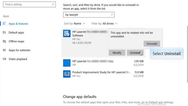 Uninstall Software (Windows 8 or above) | HP LaserJet Pro M304-M305, M404-M405, MFP M329, M428-M429