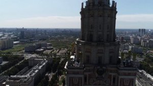 4K. Полёт над МГУ. Московский государственный университет. Россия, Москва, Раменки.