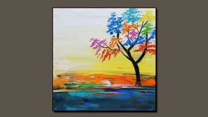 Рисуем простое красочное дерево / Акрил / Веерная кисть и мастихин #10