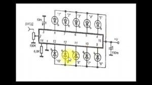 sxematube - схема простой светодиодной индикации уровня сигнала на один канал
