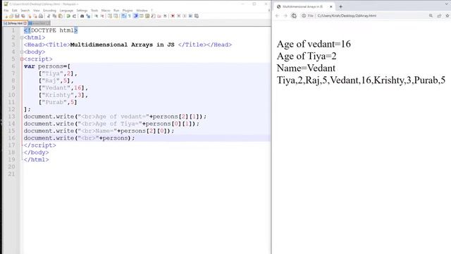 2d array in js | 2d array javascript code