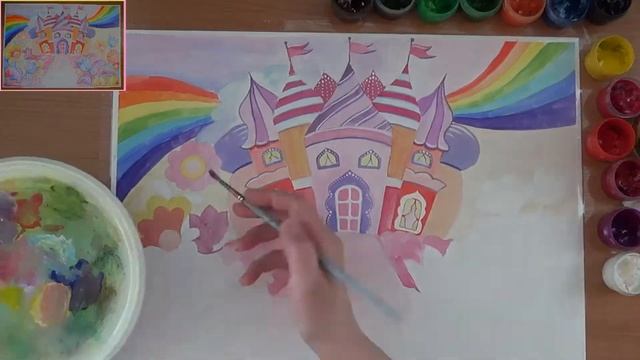 Как нарисовать замок для принцессы. Сказочный замок. Гуашь смотреть онлайн
