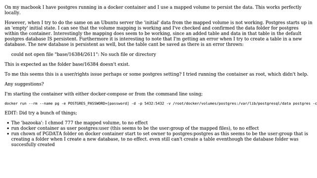 Databases: Postgresql as docker container not starting with initial data from mapped volume смотреть онлайн