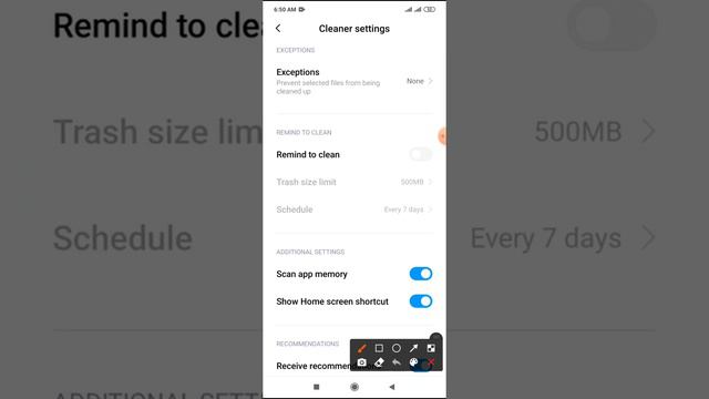 500 MB reminder to clean schedule every 3 days on Xiaomi