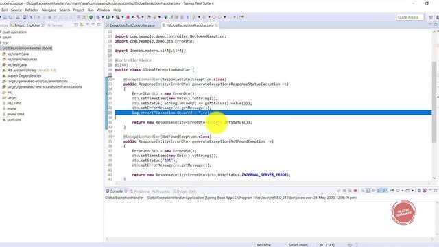 16.5 Spring Boot | Log Generation | Logging Global Exception using ControllerAdvice смотреть онлайн