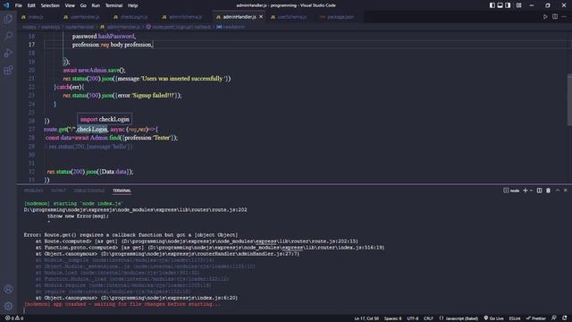 Error: Route.get() requires a callback function but got a [object Object]