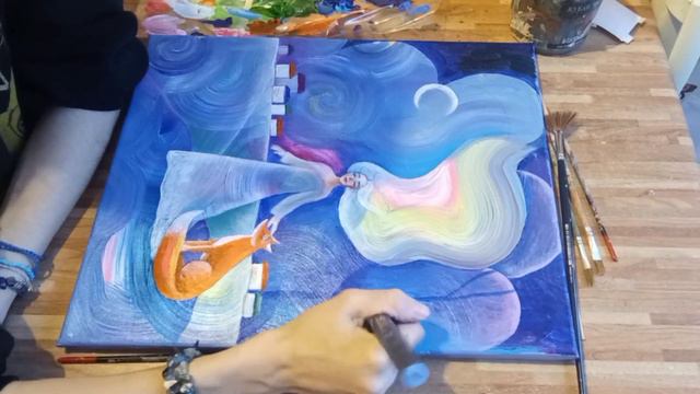 Рисую зимнюю сказочную картину / Техники акриловой живописи /  Картина /Acrylic painting technique