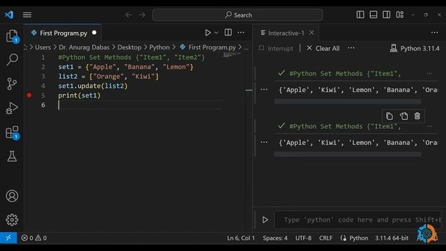 Python Set Methods: Add, Update, Union, Remove, Discard, and Clear | Hindi
