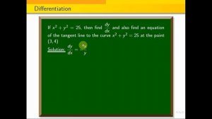 #tangent || Find an equation of the tangent line to the curve  x^2+y^2=25 at the point (3,4)