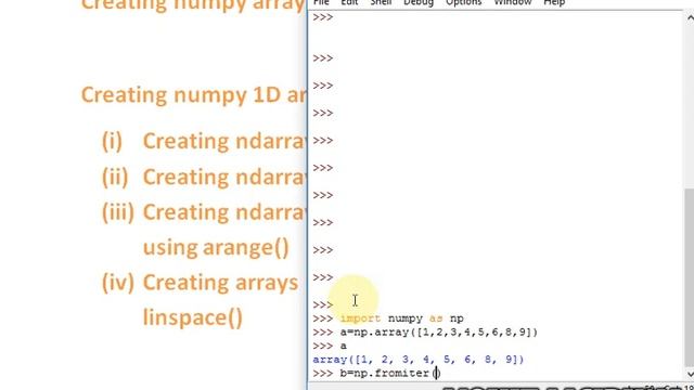 Class 11th IP chapter 10?working with NumPy?#4 creating 1D array with array,fromiter,arange,linspac