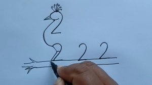 How To Draw Peacock With 2222 Number | How To Turn 2222 In Peacock Drawing | Peacock Drawing Art