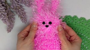 Мочалка-игрушка для бани "Зайчик" по моему описанию: алгоритм вязания