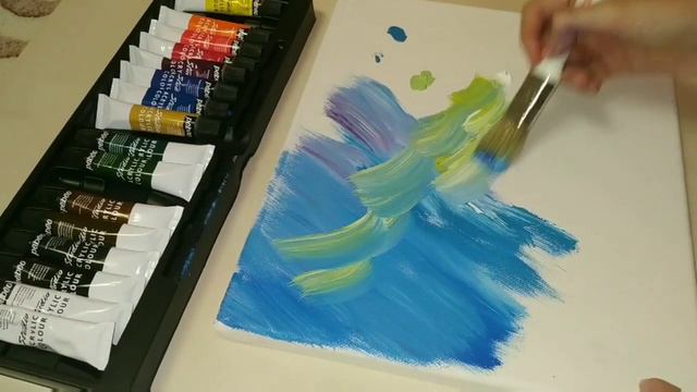 Tutorial art| acril watercolor| oil pastel | картина акриловыми красками, зимние горы