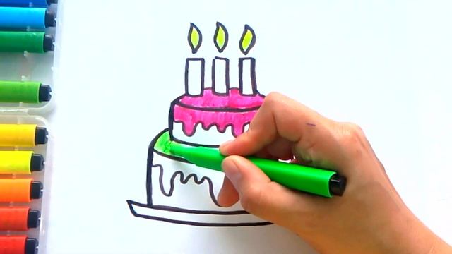 Как нарисовать ТОРТ на ДЕНЬ РОЖДЕНИЯ. Красивый торт с БЛЁСТКАМИ и свечками. Рисуем вместе легко.