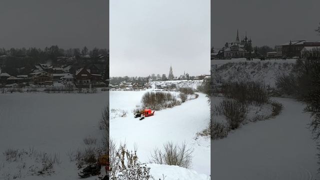 Катание зимой в Суздале, по замёрзшей реке Каменка.