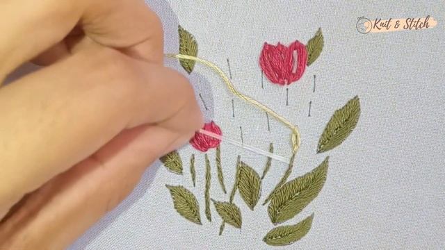 Cute Tiny Tulip Flower Embroidery | Hand Embroidery Tulip Flower Design | Knit and Stitch