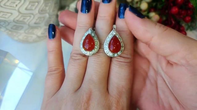 Стильные серьги с уральским сердоликом 11,08 гр, 23*16мм, 925