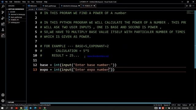 Program To Find Power Of A Number || Power Program In Python || exponent program in python