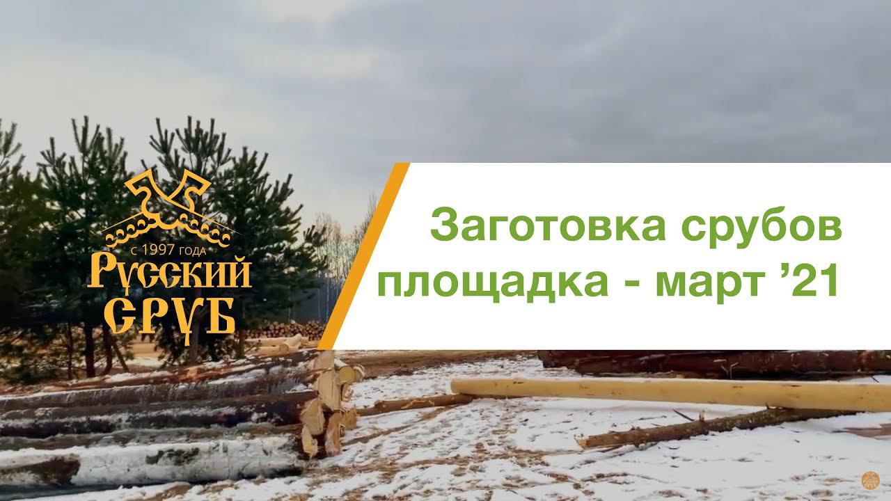 Площадка заготовки срубов домов и бань в Велиже, март 2021 года. смотреть онлайн