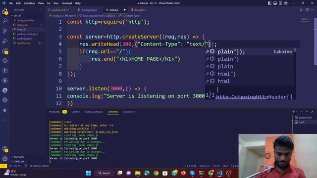 lec-17 || HTTP Status code & Create json response API #nodejs #codeserver