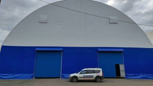 Монтаж каркасно-тентового ангара