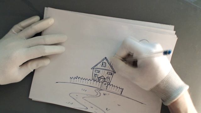 Как нарисовать деревенский домик шариковой ручкой.