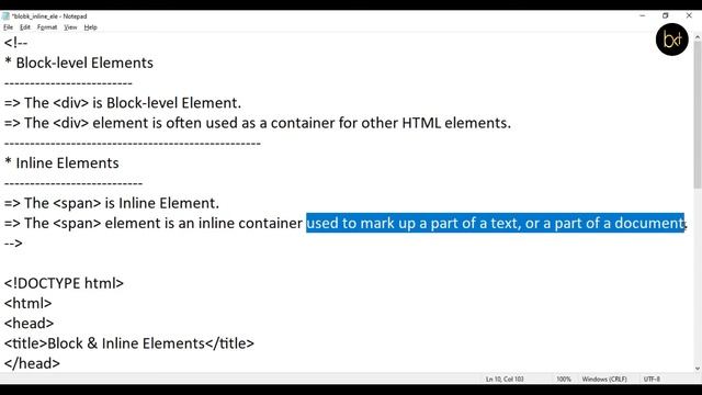 HTML- Block Elements And Inline Elements | Div Tag And Span Tag In HTML By #BKTutorial