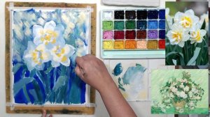 Finding color inspiration in Van Gogh: realistic flowers gouache painting