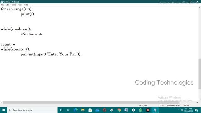 Loops in Python|For Loop in Python |While loop in Python |use of loops in Python|Coding Technologie
