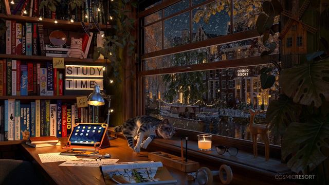 Amsterdam Study Room Ambience Relaxing Snow Sounds  Immersive Canal View