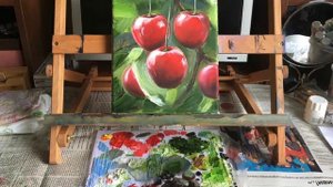 Черешня / картина маслом / по Мастер-классу Вугара Мамедова / draw a cherry / 16 июня 2020