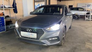 Hyundai Solaris - установили новые маски на фары с функцией ДХО в стиле Porsche