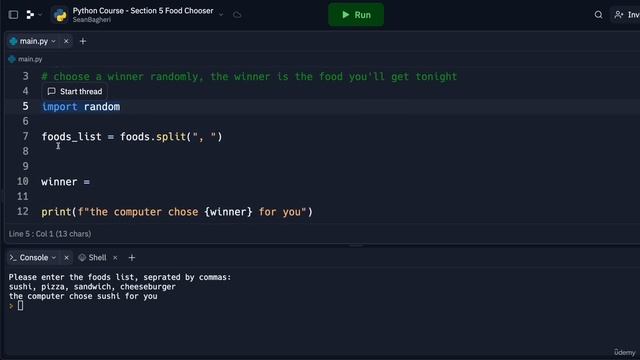 8. Random Choice || 5. Beginner Lists and Randomization || Python Professional Course