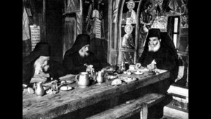 Прп.Максим Кавсокаливит другие отцы отшельники Святой Горы Афон.