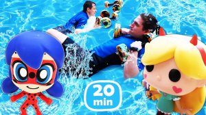 Школа героев Акватим - Олимпиада с Чиби Леди Баг! Игрушки в видео про игры в бассейне