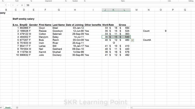 Excel in Hindi- Counting Cells Value by COUNT and COUNTA simple Formula #SkrLearningPoint