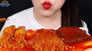 ASMR SPICY ENOKI MUSHROOMS SQUID 핵불닭팽이버섯 먹방 咀嚼音えのき EATING SOUNDS MUKBANG ZOEY ASMR