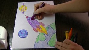 Рисуем космос восковыми мелками и акварелью