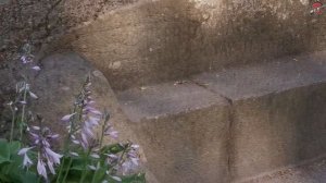 Древняя каменная скамья Екатерины II в Ораниенбауме со старыми надписями