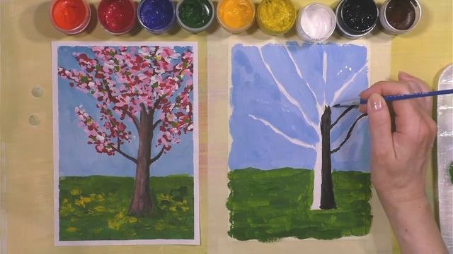 Рисуем ЦВЕТУЩЕЕ ДЕРЕВО в весеннем саду смотреть онлайн