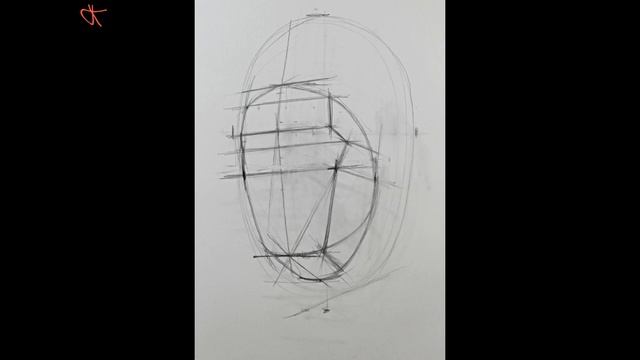 Конструктивный рисунок гипсовой маски головы человека