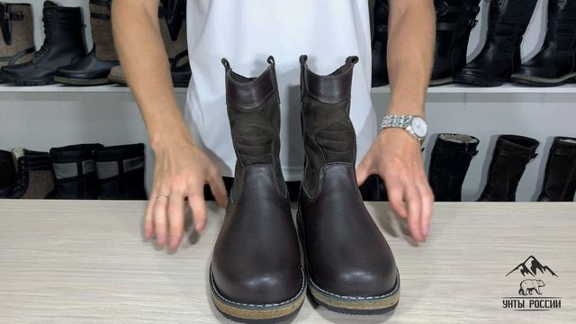 Унты России - монголки мужские натуральные короткие коричневые, войлочная подошва, код 40096 смотреть онлайн