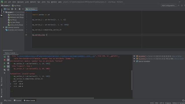 compare, copy methods of  Pandas Series  #python