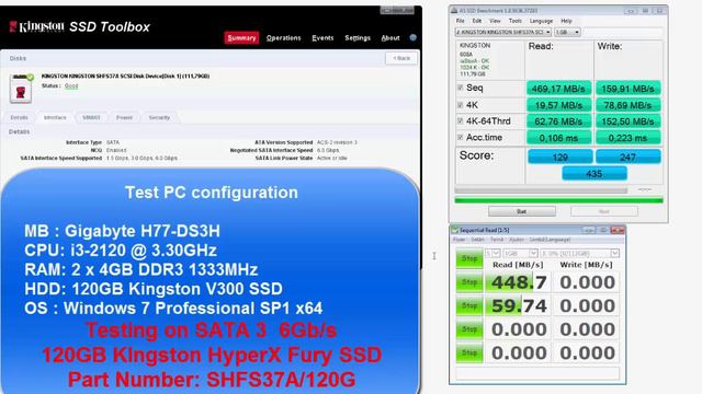 Speedtest 120GB Kingston HyperX FURY SSD on SATA 3 SHFS37A Ep.010 смотреть онлайн