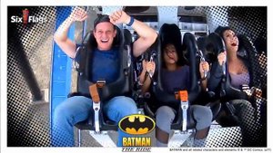 Leyna Nguyen & kiddos on Six Flags Batman Ride
