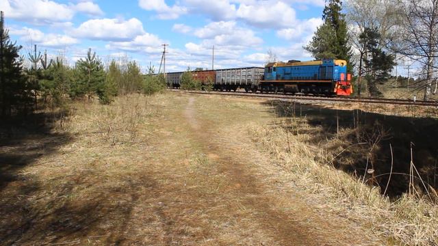 Разгрузочный ж/д тупик в Торошино. Тепловоз ТЭМ2УМ-086 забрал вагоны смотреть онлайн