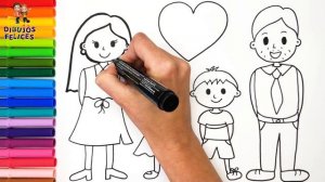 Dibuja y Colorea Una Familia 👩👨👧👦❤️ Padres E Hijos 👨👩👧👧🌈 Dibujos Para Niños