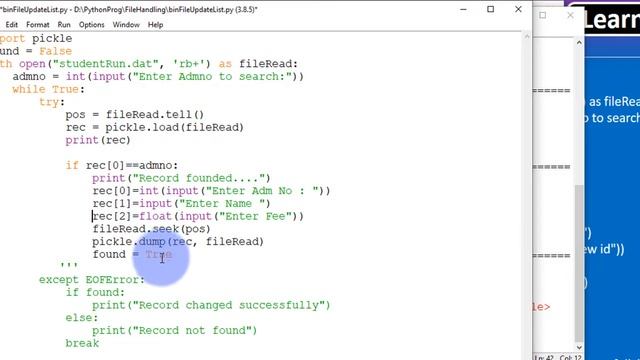 Binary File Handling in Python Part - 9 | Binary File Updating - Update Records