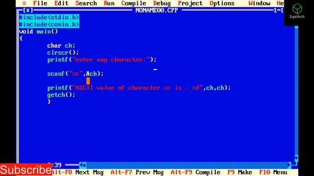 ASCII CODE ON #C PROGRAM || FIND ASCII CODE OF A CHARACTER || SUPRITECH || C PROGRAMMING #C #Coding